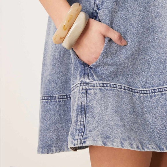 Free People Remino Denim Mini Dress in Ocean Blue - Picture 3 of 9